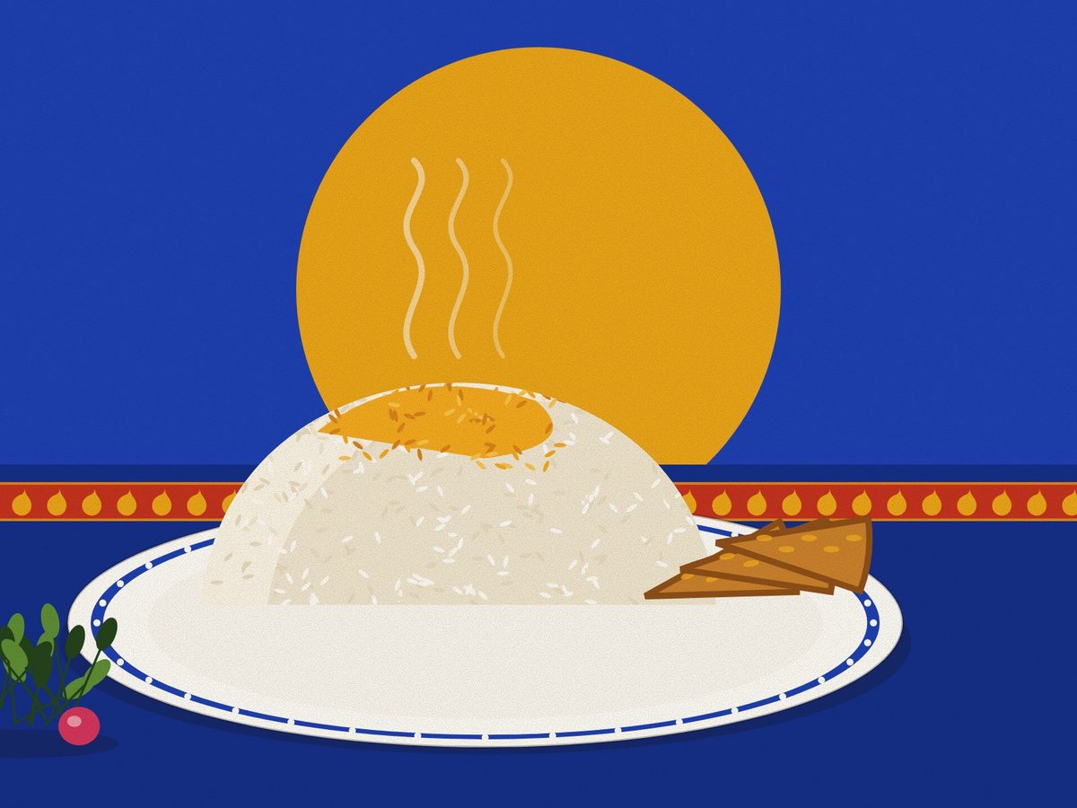 Chelow with tahdig, painted in the Persiahaus style