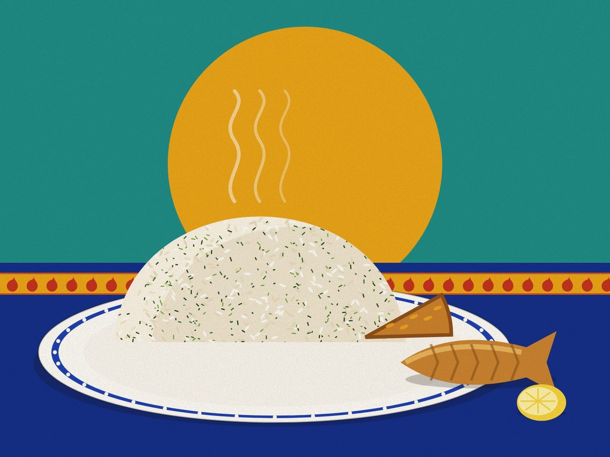 Sabzi polo ba mahi, painted in the Persiahaus style